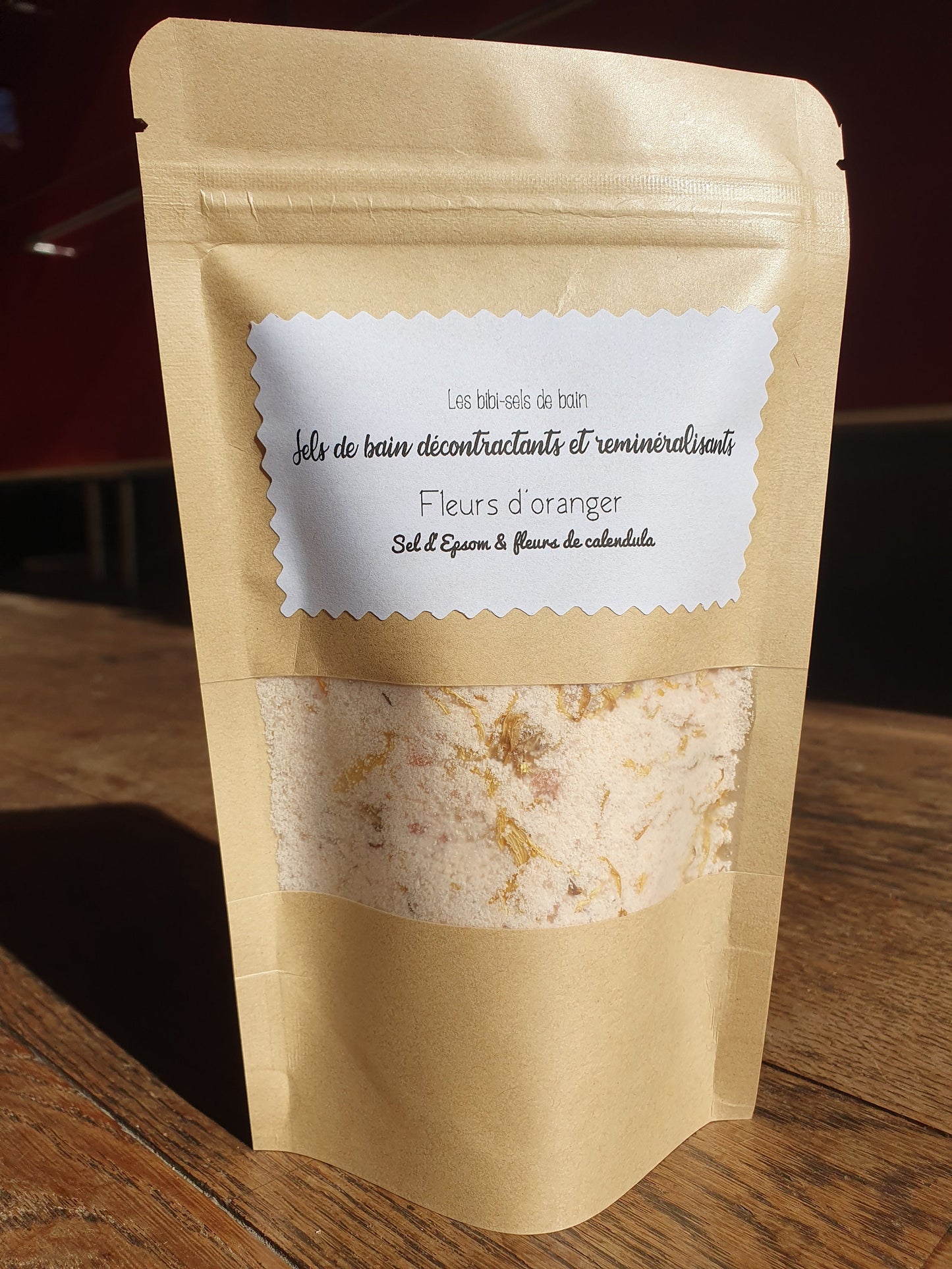 Sels de bain décontractants et reminéralisants "Fleurs d'oranger", à la fleur d'oranger, sel d'Epsom relaxant et fleurs de calendula