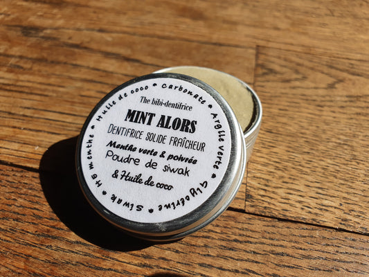 Dentifrice solide fraîcheur "Mint alors" à la poudre de Siwak et huiles essentielles de menthe verte et de menthe poivrée