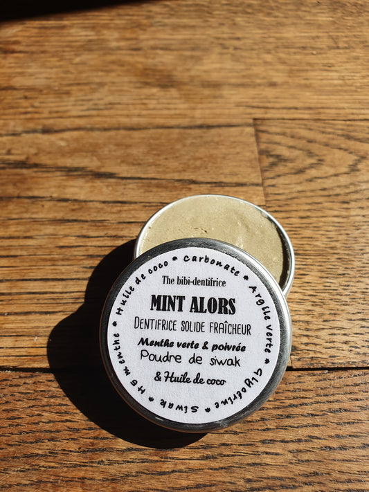 Dentifrice solide fraîcheur "Mint alors" à la poudre de Siwak et huiles essentielles de menthe verte et de menthe poivrée