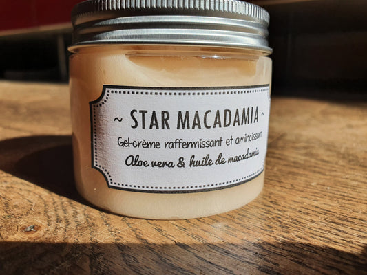 La "Star macadamia", crème fraîche en gel gelée minceur anti vergetures et anticellulite à l'huile végétale de macadamia, aloe vera et actifs amincissants
