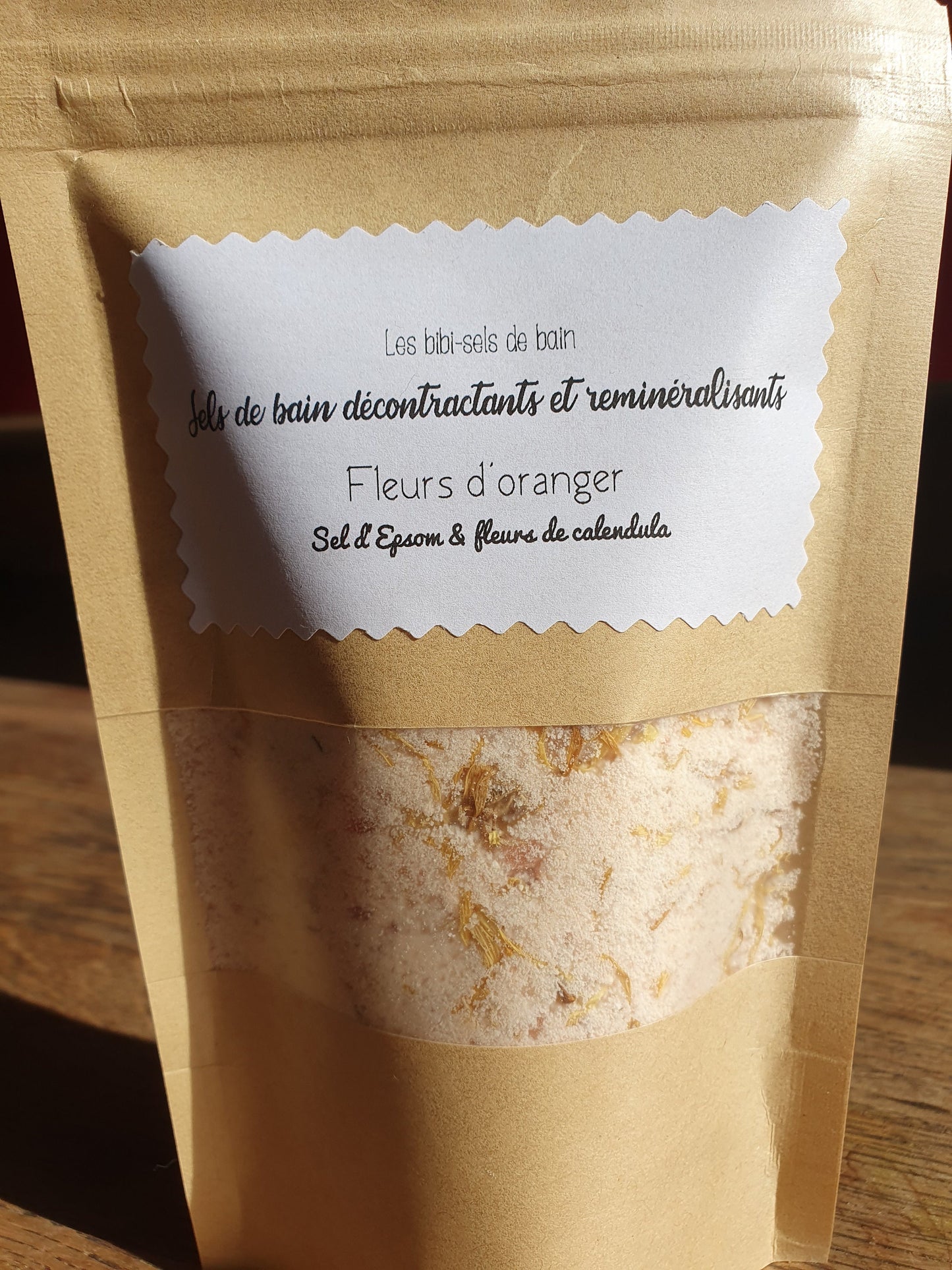 Sels de bain décontractants et reminéralisants "Fleurs d'oranger", à la fleur d'oranger, sel d'Epsom relaxant et fleurs de calendula