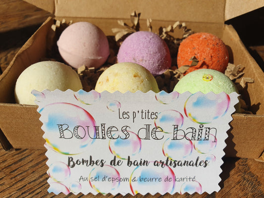Les petites "Boules de bain", coffret de 6 petites bombes de bain artisanales, parfumées, hydratantes et effervescentes au beurre de karité et sel d'Epsom