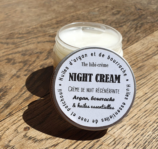 La "Night cream", crème de nuit régénérante aux huiles essentielles et à l'huile d'argan et de bourrache