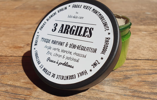 Le "3 argiles", masque aux argiles et à l'huile essentielle de tea tree (arbre à thé) anti imperfections et anti acné