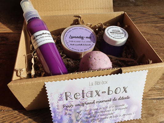 La "Relax-box", coffret ou boîte cadeau de soins complets à la lavande pour un grand moment de détente