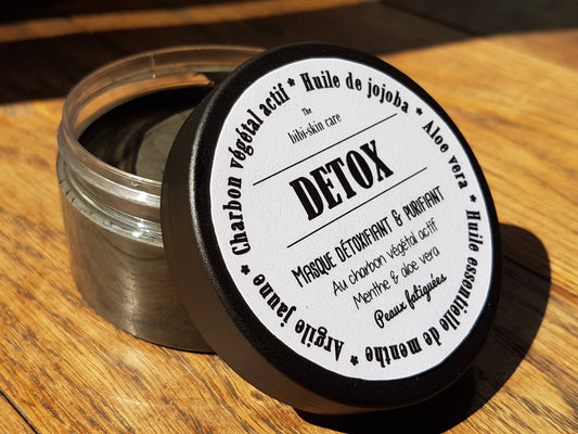 Le "Detox", masque visage détoxifiant et purifiant, au charbon végétal actif, argile jaune, huile de jojoba, glycérine, aloe vera et menthe
