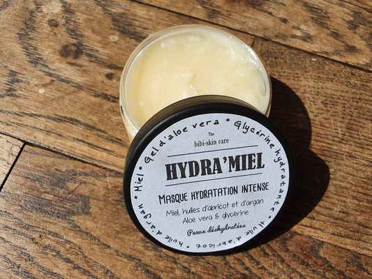 Le "Hydra'miel", masque visage hydratation et nutrition intense, miel, huile d'abricot et d'argan, aloe vera et glycérine