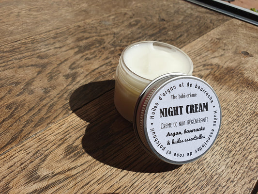 La "Night cream", crème de nuit régénérante aux huiles essentielles et à l'huile d'argan et de bourrache