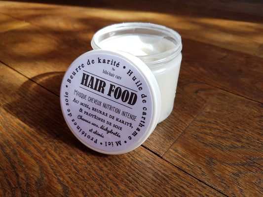 Le "Hair food", masque nourrissant et hydratant pour les cheveux secs et abîmés au miel, beurre de karité et huile de carthame